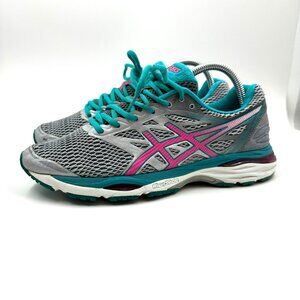 ASICS Gel Cumulus 18 Women Running Shoe Gray Pink Teal Size 8.5 Athletic Sneaker